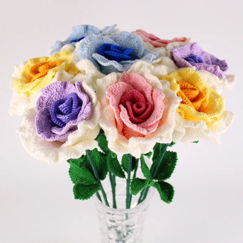 2023 New Wholesale Roses Artificial Flowers Hand Knitted Rose Crochet Rose Flower W6449
