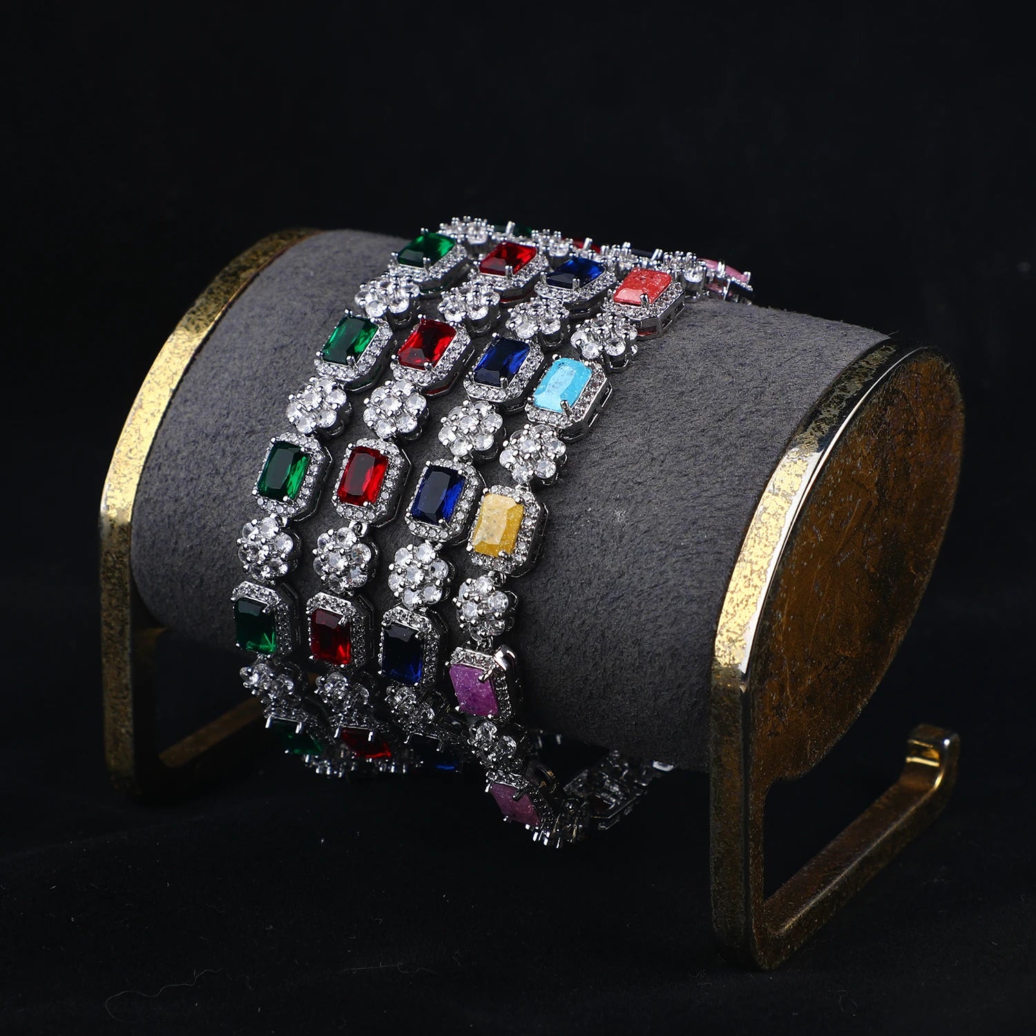 Fashion Colourful Tennis Bracelet Luxury Bling Jewelry Ruby Emerald Zirconia CZ Diamond Men Tennis Bracelet for Women