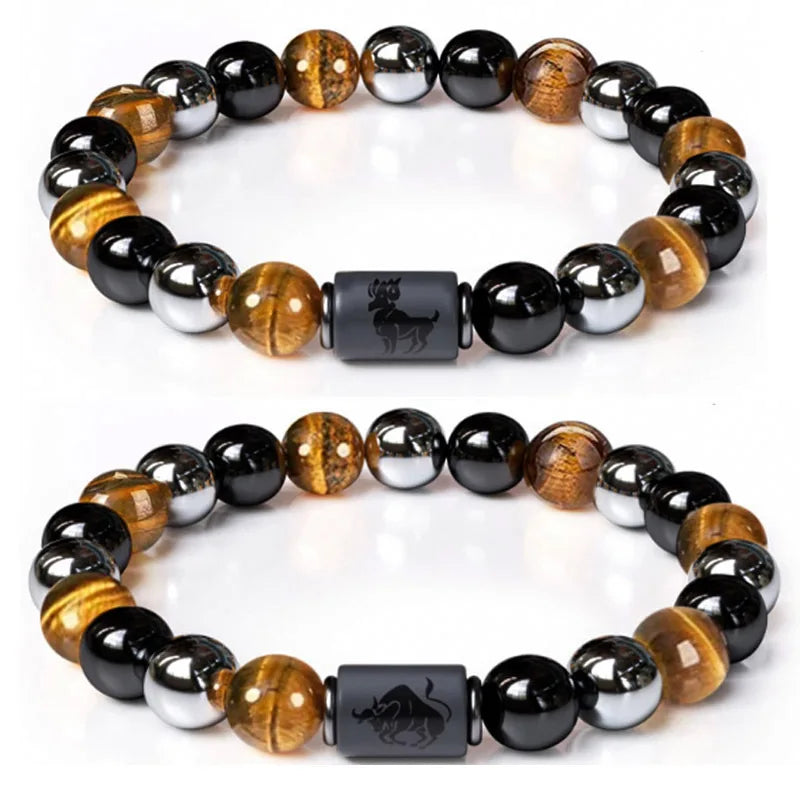 Fashion Natural Stone Horoscope Bracelet for Women Men Inspirational Jewelry Handmade Stretch Gemstone Zodiac Bracelet Jewelry