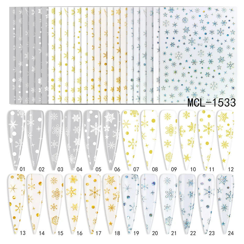Factory Direct Supply Snowflake Nail Stickers for Finger Nail Art Application Nails Design Decals Sheet Decoration Charms