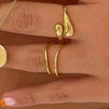 High End 18K Plain Gold Irregular Double-layer Bend Rings Stainless Steel Trendy Simple Gold Plated Jewelry