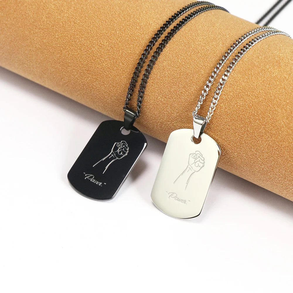 Minimalist Jewelry Black Silver Custom Engraved Irony Words Tag Necklace Personalized Gift for Him