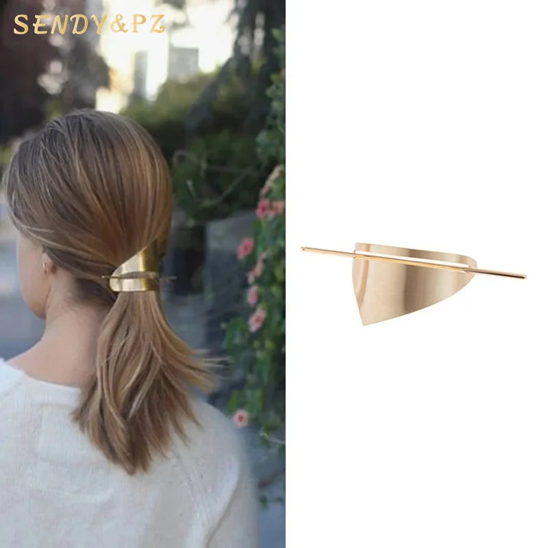 Irregular Hair Bun Holder Triangle Metal HairPin Geometric Hairpins Women Hair Clip Cuff Bun With Stick