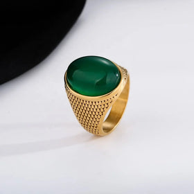 Men High Quality Variety of Gem Colors 18K Gold Plated 316L Stainless Steel Agate Classic Ring Jewelry