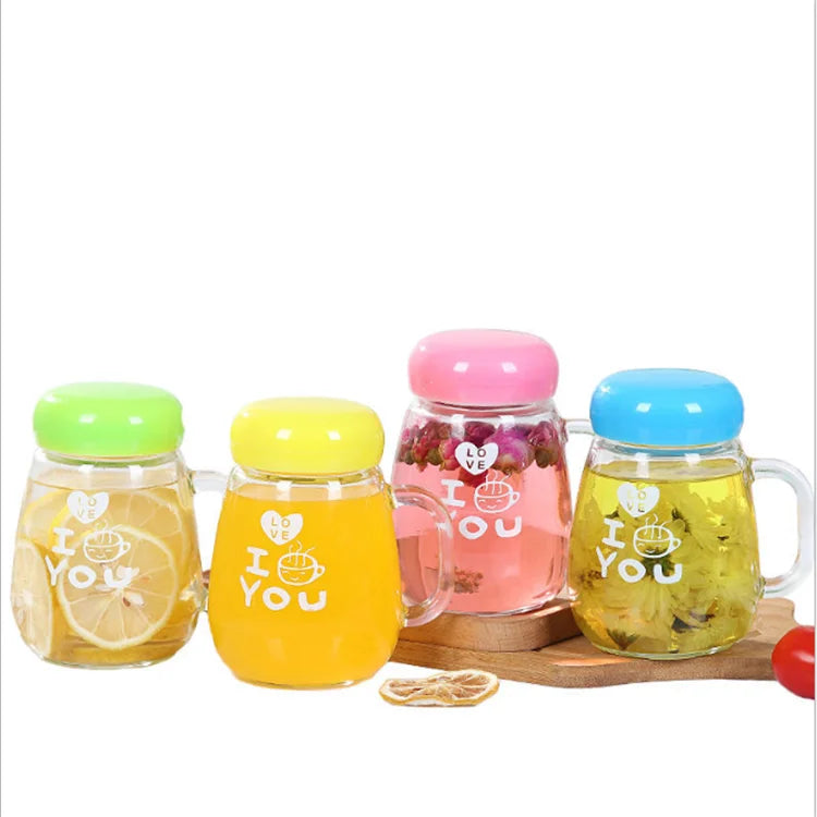 Wholesale Cute Creative Portable Lemon Blossom Tea Cup Kid Crystal Clear Glass Water Bottle With Filter