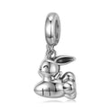 Cute Rabbit Flying on a Carrot Pendant Bead Authentic 925 Sterling Silver for Women Bracelet Fine Jewelry Making Charm Beads