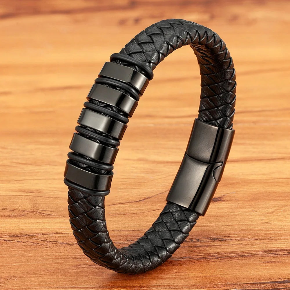 Handmade Stainless Steel Braided Multilayer Men's Trendy Magnetic Clasp Bracelet Birthday Gift