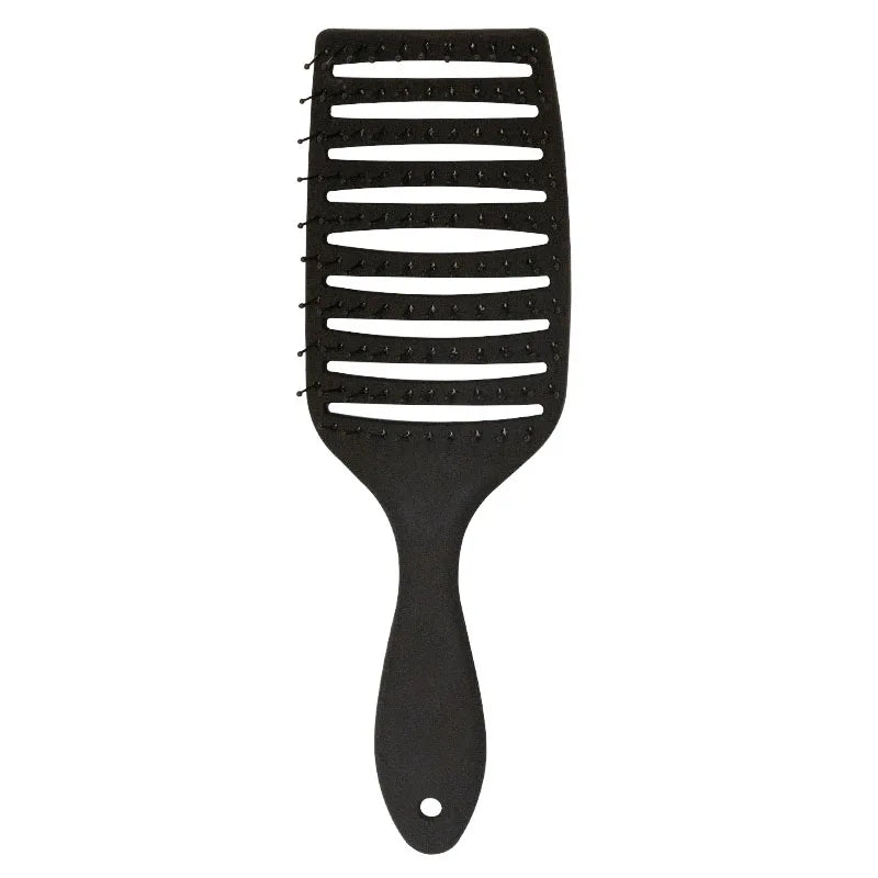 Gmagic Hair Styling Tools Black Color Plastic Nylon Massage Hairbrush Curved Vent Detanling Hair Brush for Faster Blow Drying