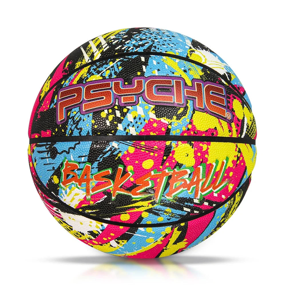 Custom PSYCHE Printed PU Leather Basketball Trendy Ball for Practice