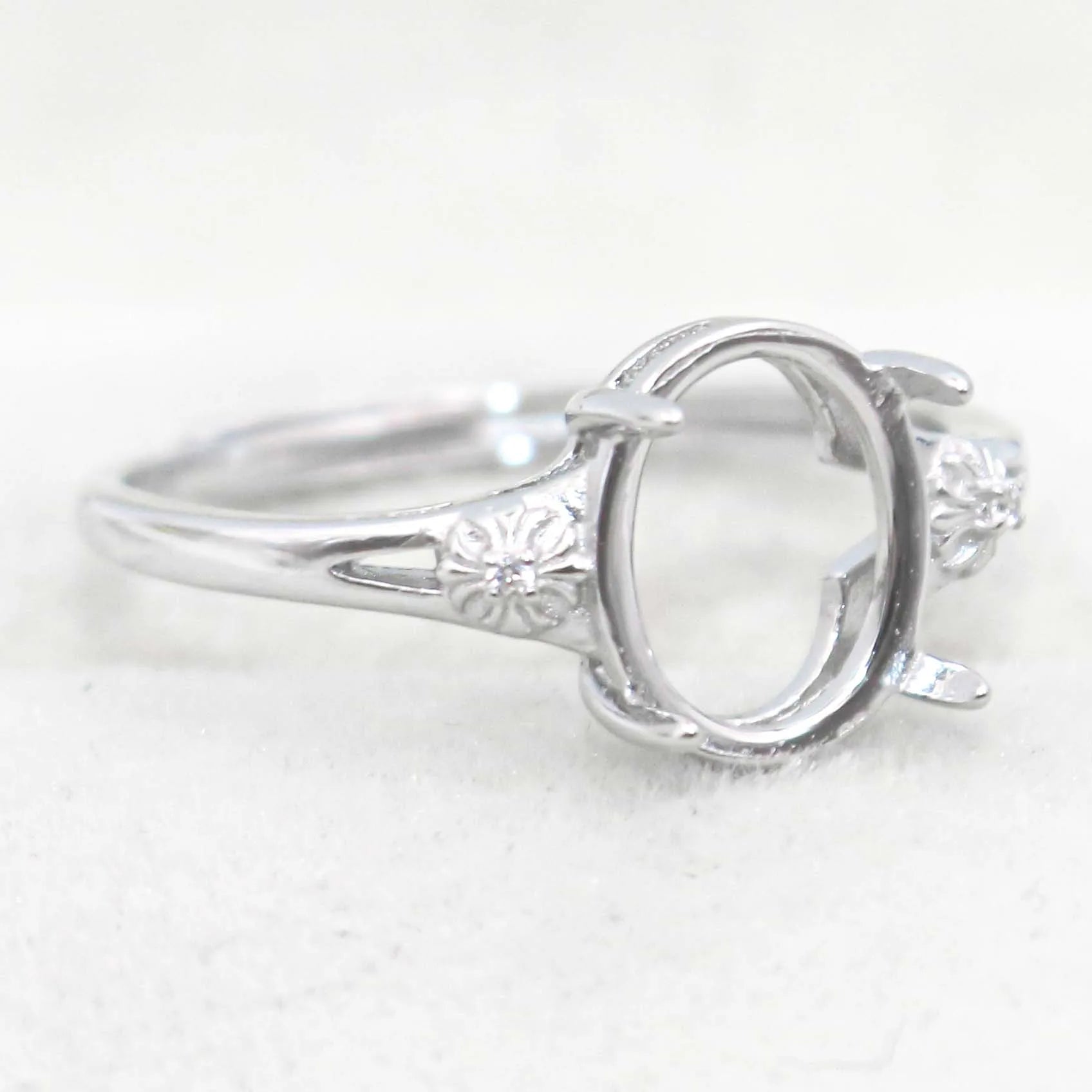 Sterling Silver 8*10mm Semi Mount Ring Empty Frame Blank Support Setting S925 Base Holder Without Center Stone for DIY Inlay
