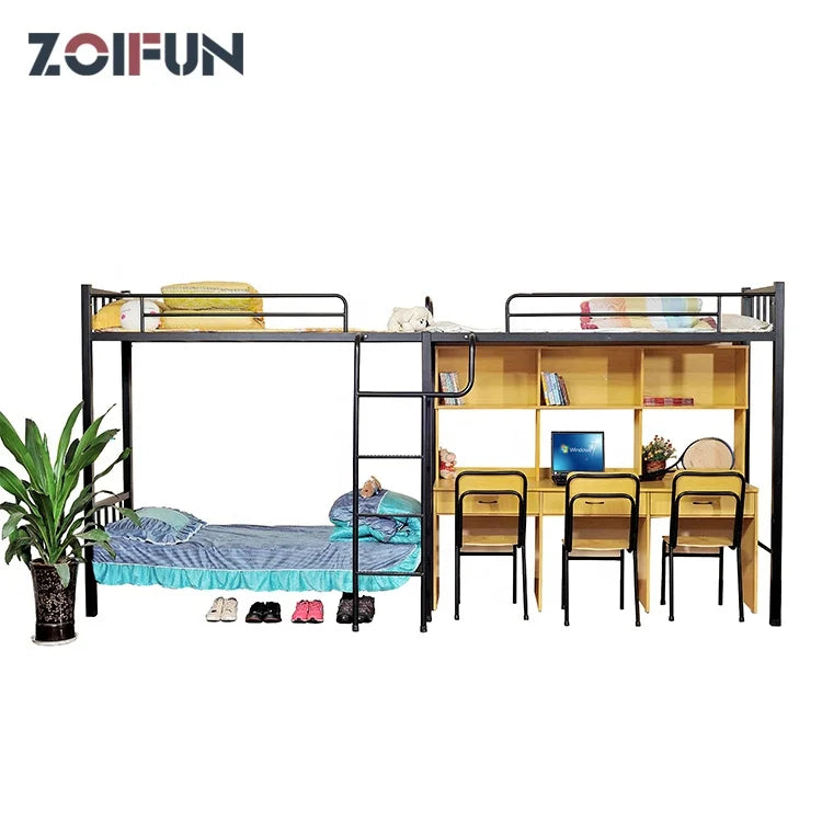ZOIFUN Dormitory Beds Bedroom Furniture Triple Size Bed Desk Chair Set for High School Students