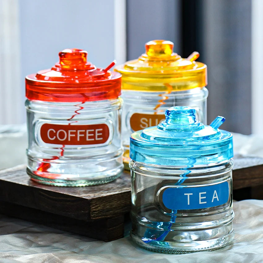 Box Packaging Fashion Household Condiment Seasoning Jar Set With Lid Clear Glass Spice Storage Jar