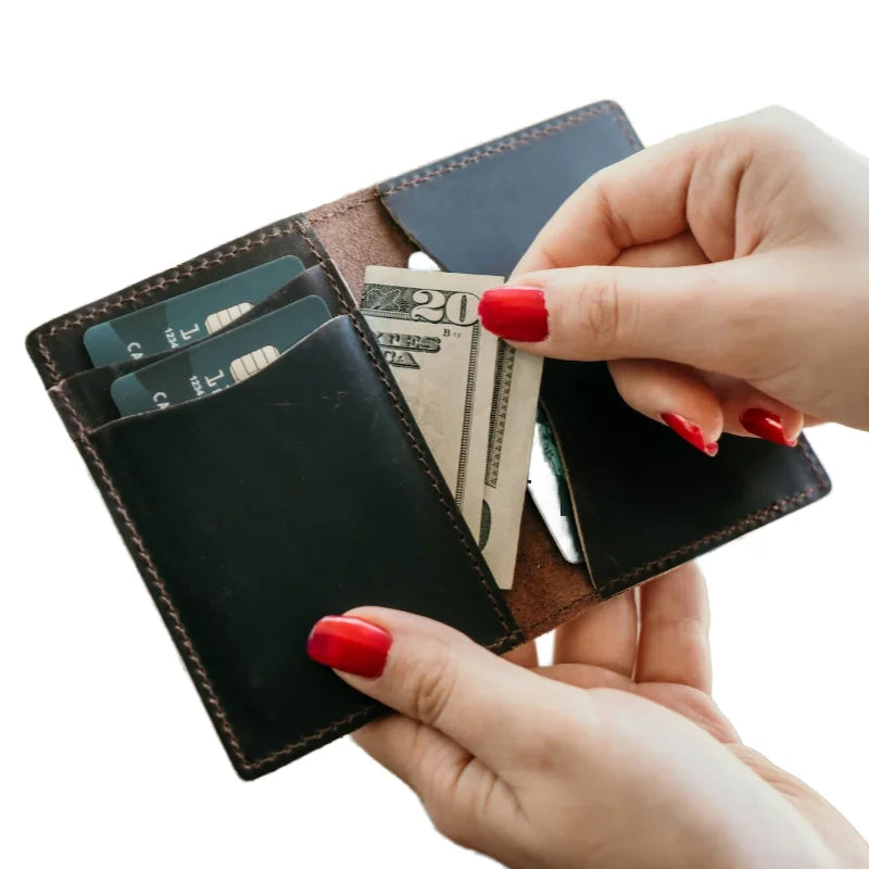 100% Genuine Leather Men Wallets Anniversary Gift Mini ID Business Card Case Personalized Credit Card Holder