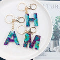 Wholesale Colorful Flower Resin Alphabet Keychain Gold Foil Epoxy 26 Initial Resin Pendant