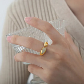 Elegant French Style Stainless Steel 18k Vaccum Plated Color Enamel Adjustable Open Finger Rings Waterproof Jewelry Accessories