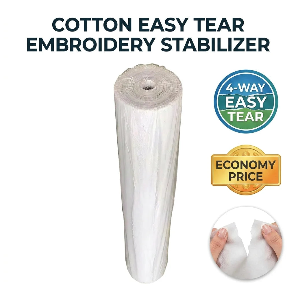 100% Cotton Easy Tear Embroidery Stabilizer 4-Way Tear Away Backing | Economy Price for Industrial Mass Production