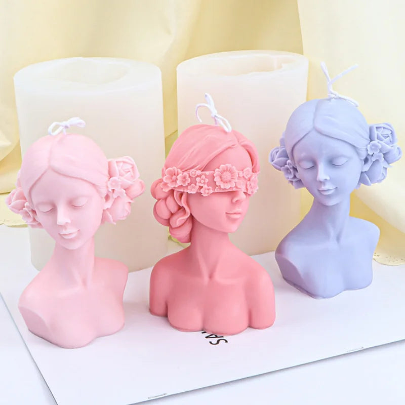 Youngs YS-LZ078 DIY Argent Beauty Eco-Friendly Silicone Candle Mold Flower Closed-Eye Girl Decorative Aromatherapy Disposable