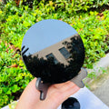 Hot Sale High Quality Crystal Round Shape Black Obsidian Mirror 15cm Black Obsidian Slab Carving Crystal Crafts for Decoration