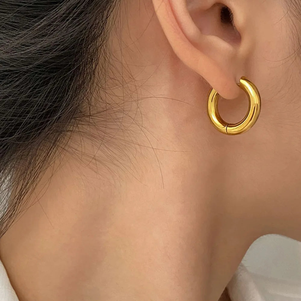 Ins Hot Selling Female Stainless Steel With 18K Gold Hoop Earrings Huggies Earrings