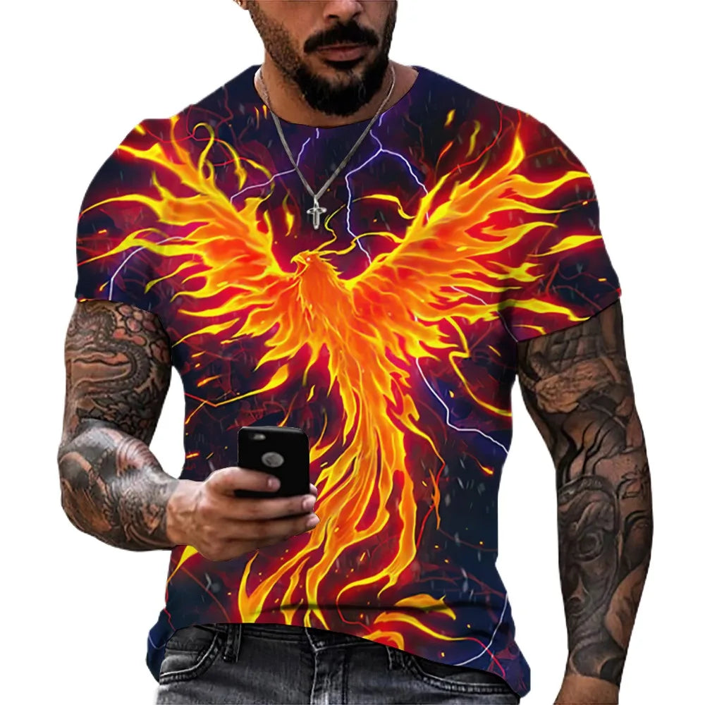 Fitspi Summer Men's T-shirts 3d Phoenix Print Short Sleeve Tops Fashion Hip Hop Tees Men Oversized T Shirt Vintage Men Clothing
