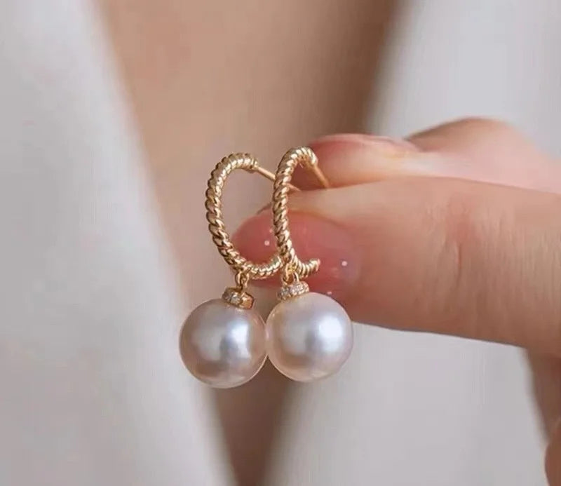 E2171 8-9mm DIY Natural Freshwater Pearl Charm Earrings Mounting Accessory 925 Sterling Silver Gold Plated  Jewelry for Women