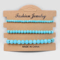 Hot Selling Women's Fashion Charm Bracelets Simple Elastic Rope Bracelet 4mm 6mm 8mm Stone Beads Three-Piece Set Jewelry