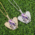 Custom Yellow Gold Rhodium Plated Hip Hop Iced Cubic Zirconia Memory Medallion Picture Pendant Necklace Wings Design Link Chain