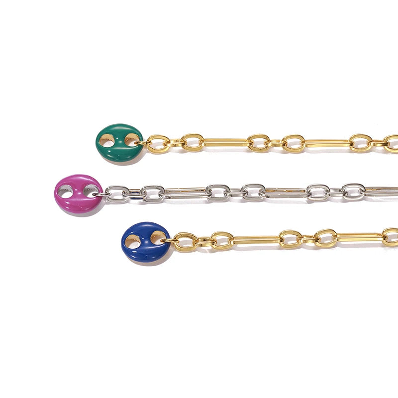 New Arrival Gold Plated Link Chain Necklace Y2K Trendy Jewelry Colorful Enamel Necklace for Women Girls