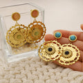 Hot Selling New Natural Stone Flower Earrings for Women Palace Style Stainless Steel 18k Gold Plated Jewelry Earrings