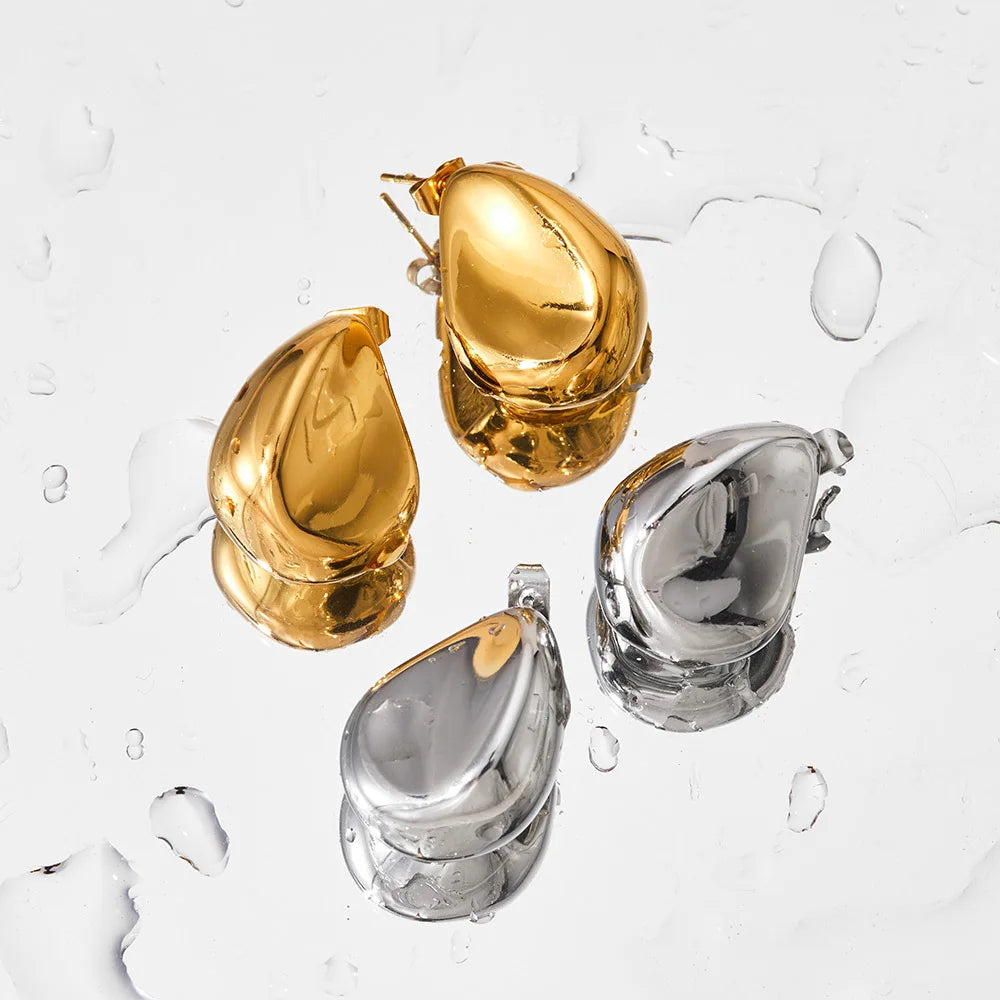 Gold-Plated Teardrop-Shaped Stainless Steel Drop Earrings Vacuum Electroplated Irregular Fashion Jewelry