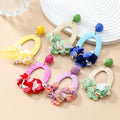 New Raffia Earrings European and American Exaggerated Earrings Women's Fabric Floral Elegant Bohemian Accessories