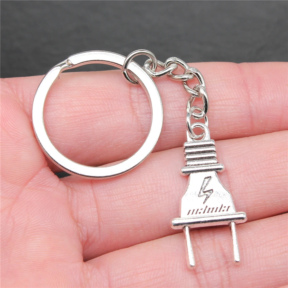 WYSIWYG 32x16mm Zinc Alloy Vintage Antique Silver Plated Plug Key Chain Souvenirs Gift P1-ABD-C14329