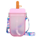 300ml Eco-Friendly Anti-corrosion Creative Cute Strap Popsicle Ice Cream Plastic Water Bottle for Kids Student Portable Straw