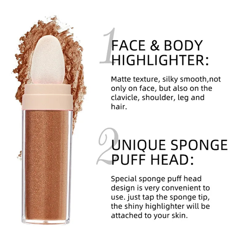 Custom Logo Highlighter Powder Loose Patting Powder Sponge Tip for Face Lip Collarbone Sparkle Shimmer Custom Logo Highlighter