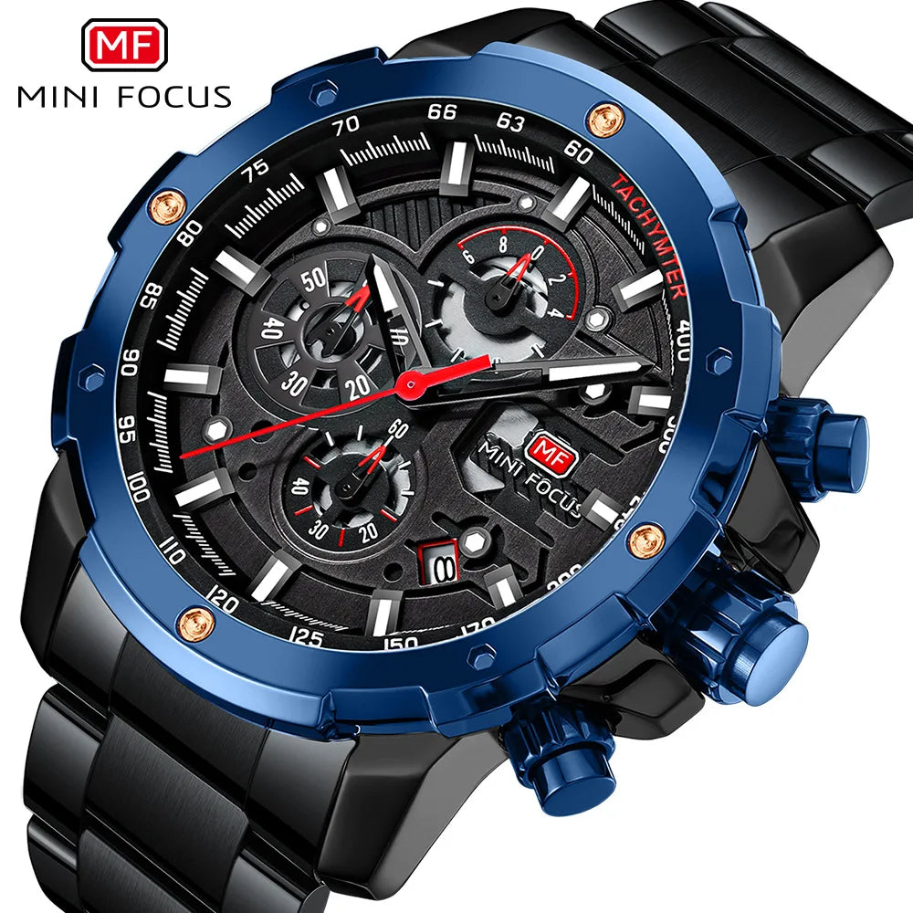 MINI FOCUS 0401 Sport Luminous Men Watch Fashion Business Chronograph Waterproof Quartz Men's Clock Stainless Steel Reloj Hombre