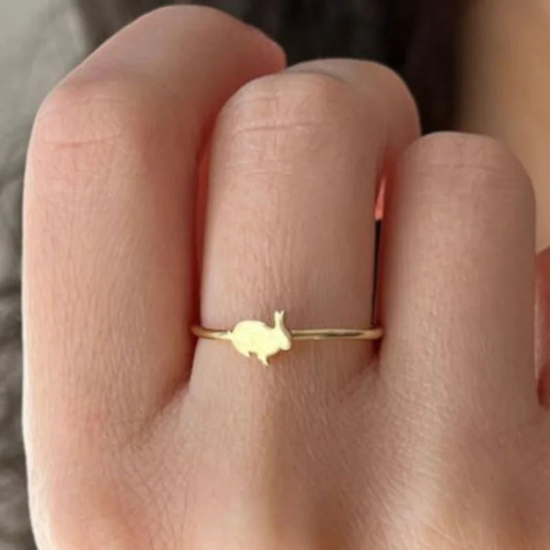Joolim Jewelry Wholesale 18K Gold Plated Dainty Cute Rabbit Stainless Steel Rings for Women