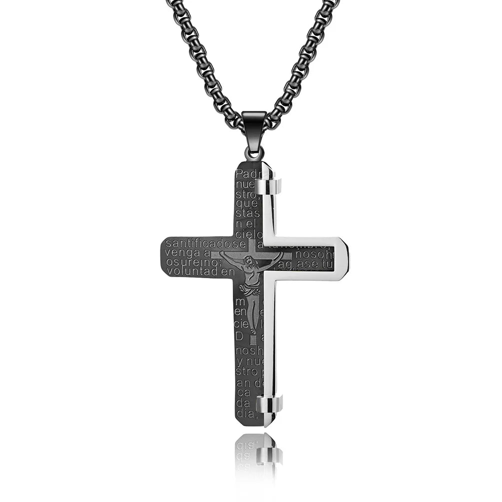 Fashion Christian Jewelry Stainless Steel Bible Verse Crucifix Necklace Men