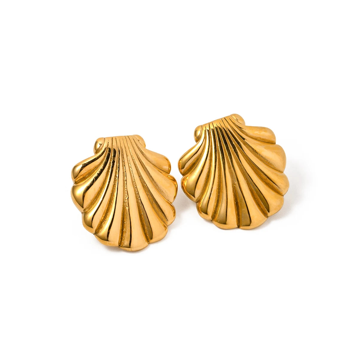 J&D Conch Design Stud Earrings 18k PVD Stainless Steel Gold Plated Personalized Clean Fit Earring for Women