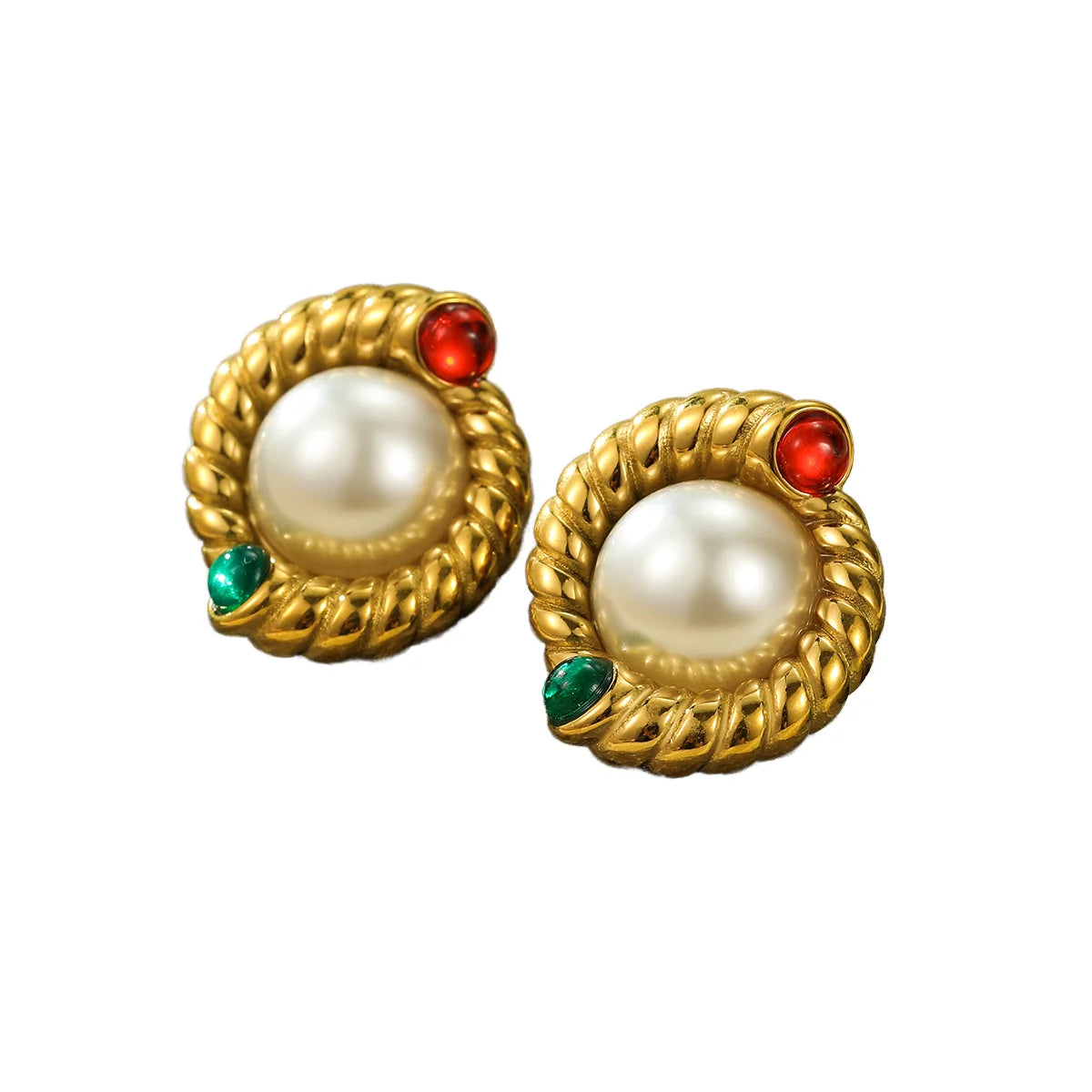 Classic French Style Imitation Pearl 18K Gold Plated Stainless Steel Waterproof Women's Party Fashion Pearl Stud Earrings