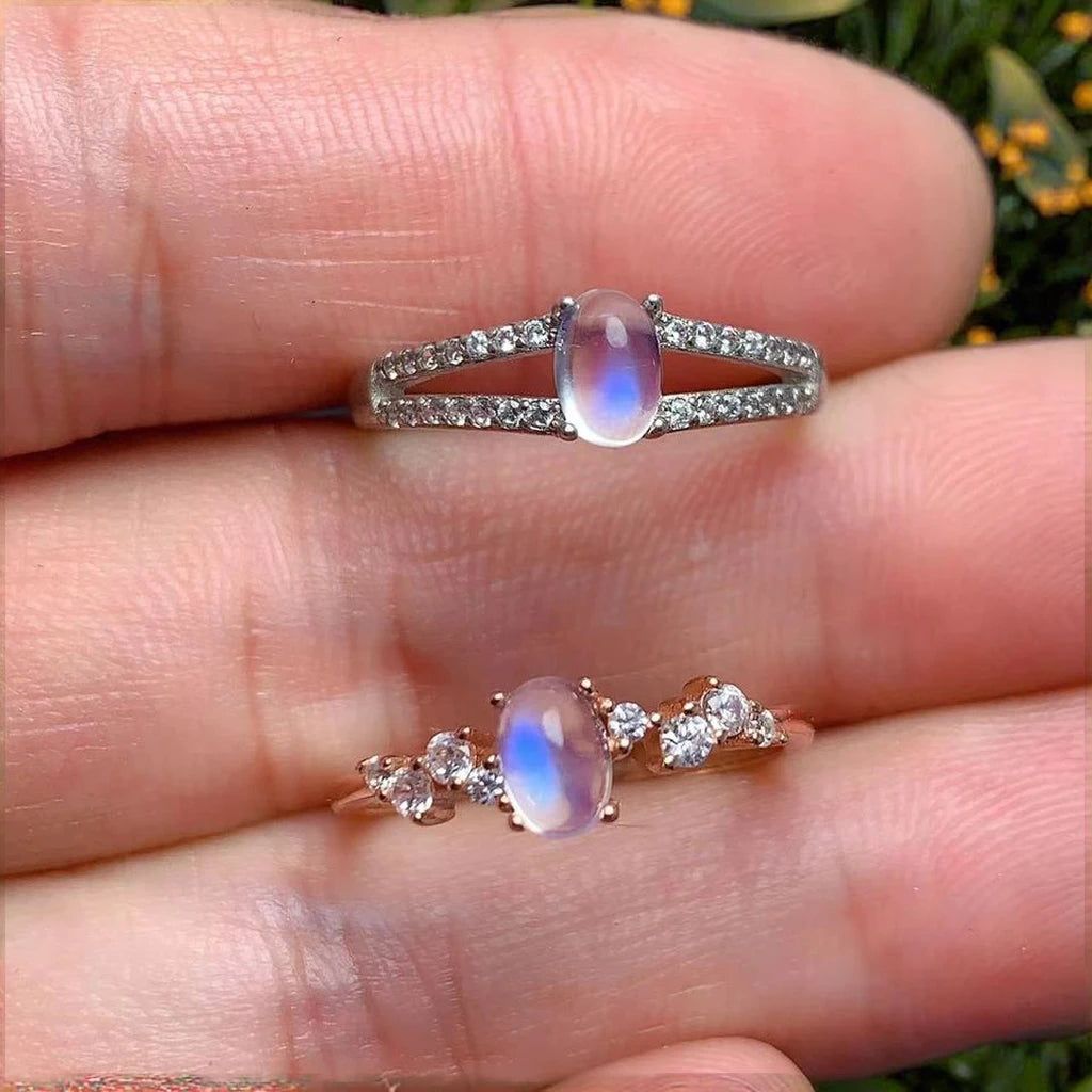 925 Sterling Silver Women's Rings New Design Minimalist Knuckle Glow in Dark Cool Natural Moonlight Oval Cut Diamond for Wedding