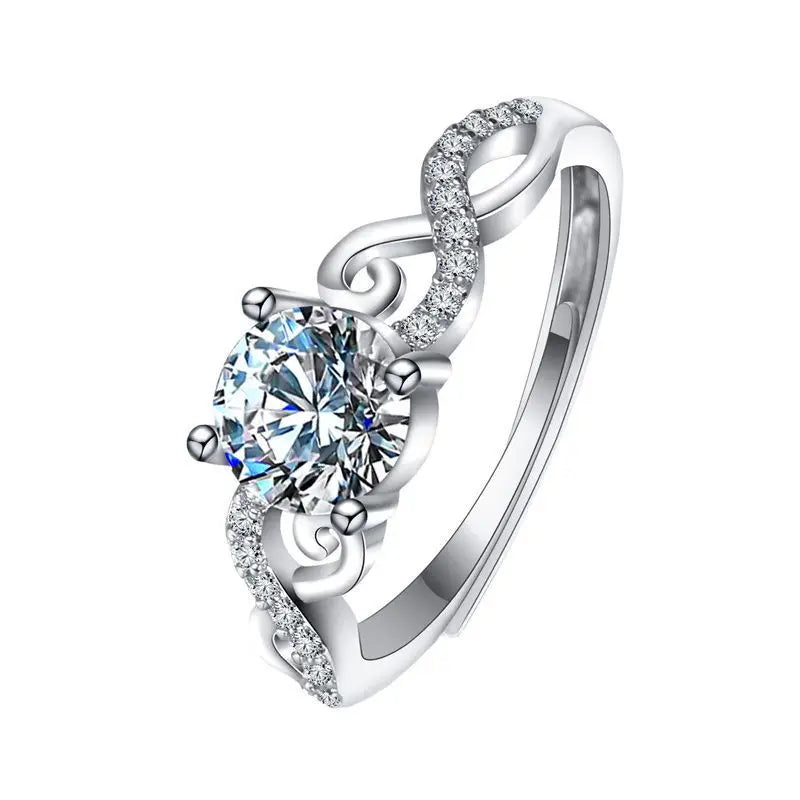 Korean Simple Resizeable Ladies Engagement Fake Diamond Ring Silver Copper Zircon Wedding Rings Women Opening Adjustable Rings