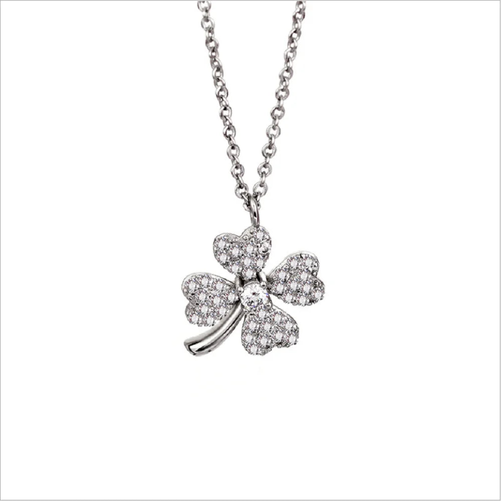 Fashion Brass Alloy Lucky Clover Pendant Necklace Women Charm Choker Necklaces Jewelry
