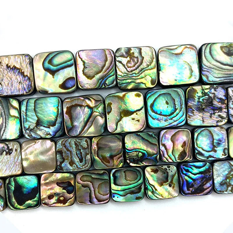 Wholesale Natural Flat Square Assembled Abalone Shell Bead Strands for DIY Jewelry Making 8 10 12 14 16 18mm