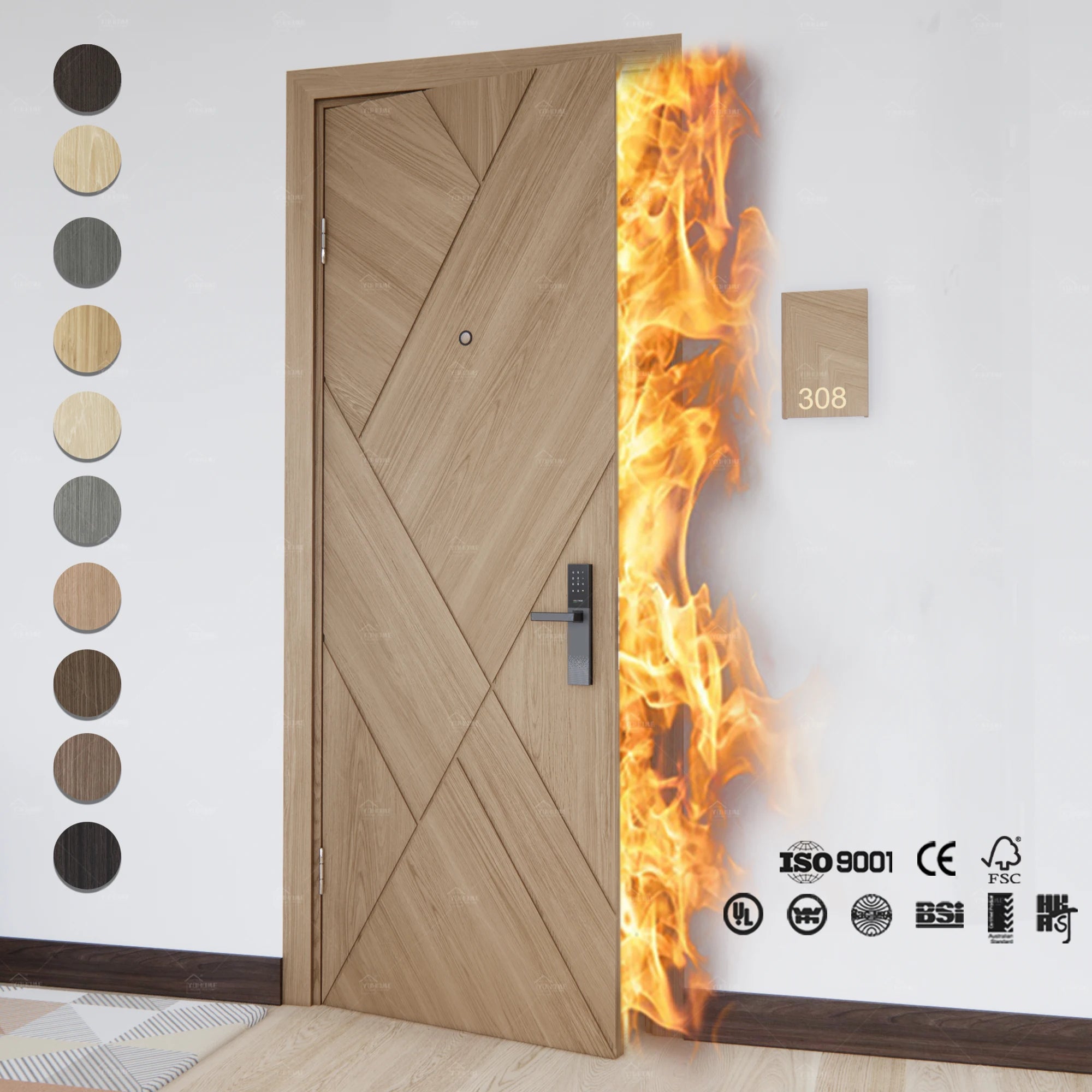 China Top Doors Manufacturer High Quality Inside Internal Door Fire Rated Hotel Room Interior Fireproof Wooden Door
