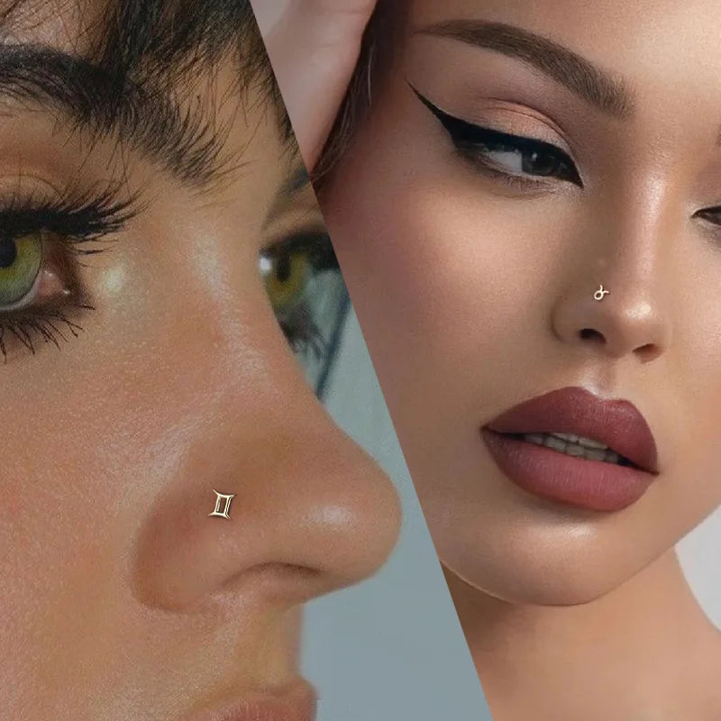 2022 Fashion New 925 Sterling Silver Texture Light Luxury 12 Zodiac Small Nose Nail Men and Women Round Head Piercing Jewelry