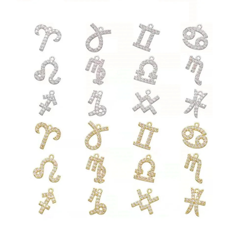 12 Zodiac Constellations Sign Large Size 14mm Charms Pendants for Custom DIY Jewelry Findings Necklace Bracelet CZ Charms