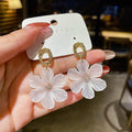 Korean Wholesale 925 Silver Post Hypoallergenic Pressed Flower Shaped Dangle White Acrylic Resin Flower Women Earrings