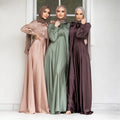 2023 Elegant Polyester Satin Maxi Dress with Long Sleeves Modest Arabic Islamic Clothing for Women Middle East Robe Muslim Abaya