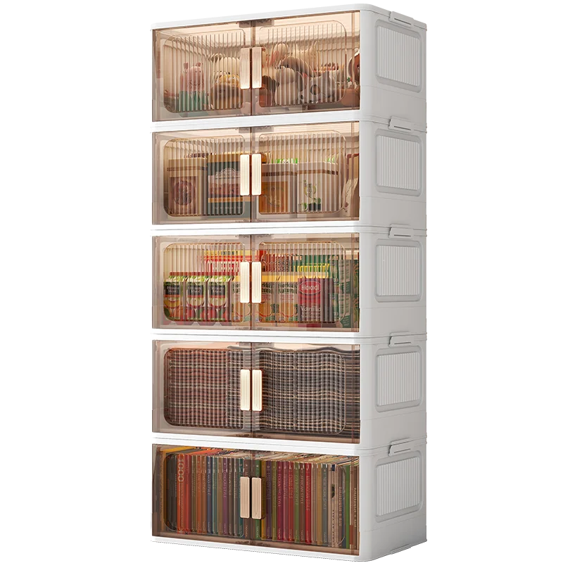 Household Portable Plastic Foldable Storage Box Food/Toys Organization Space Saving Stackable Plastic Storage with Castors