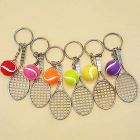 Promotion Mini Tennis Racket Key Chains Key Ring Fashion Alloy Tennis Ball Split Ring Other Keychain for Sport Lovers Team Charm